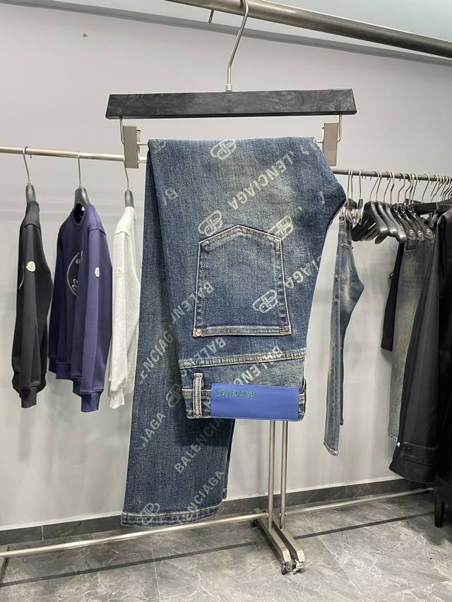 Bal25Fw Early Autumn New Style Retro Washed Cotton Denim Jeans, Men's Fashionabl