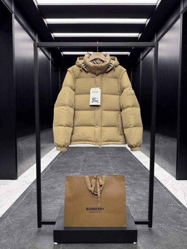 Premium Down Burberry 2025 New Check Lined Detachable Sleeve Hooded Jacket. Sle