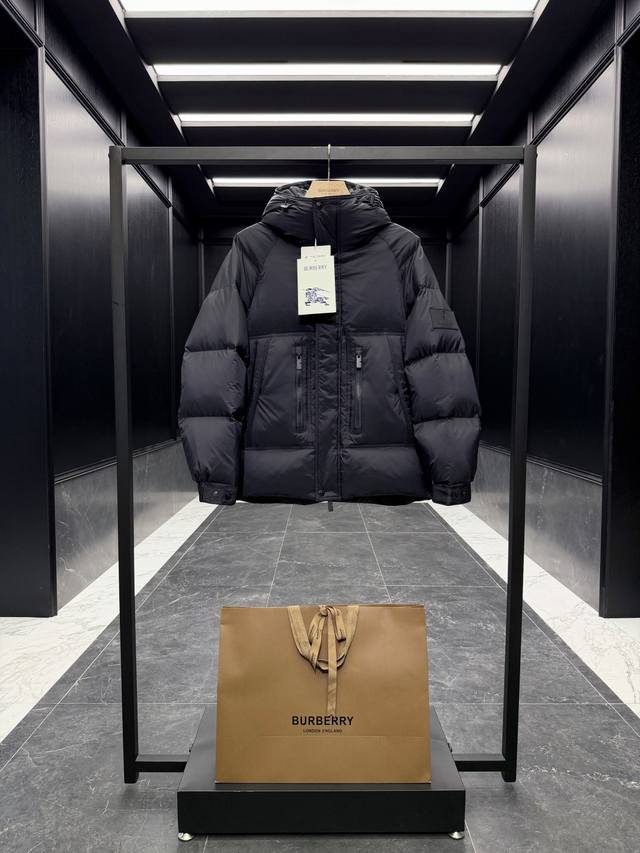 Premium Down Burberry Check Wool Collar Hooded Jacket. The collar and hood feat