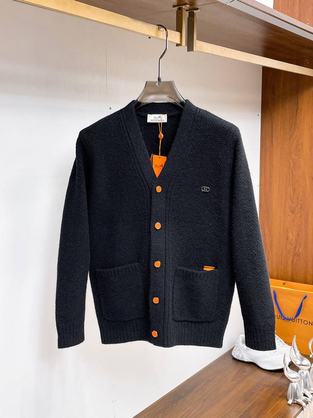 Herme''2025 Autumn/Winter Men's Cardigan Jacket, custom-dyed and dyed with wool
