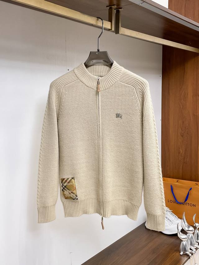 Burberr''2025 Autumn/Winter Men's Cardigan Jacket, custom-dyed with wool and cot