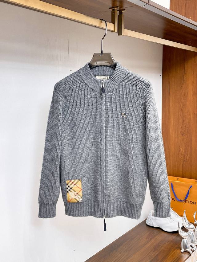 Burberr''2025 Autumn/Winter Men's Cardigan Jacket, custom-dyed with wool and cot