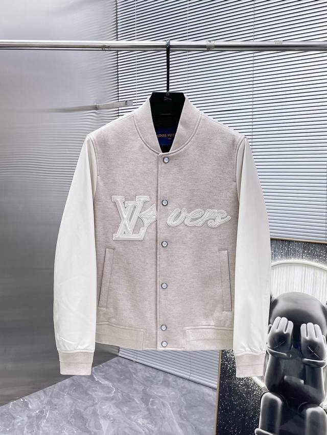 Louis Vuitton 2025 New Baseball Collar Genuine Leather Patchwork Jacket, High-E