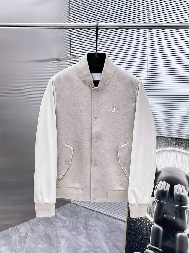 Dior 2025 New Baseball Collar Genuine Leather Patchwork Jacket, High-End Versio