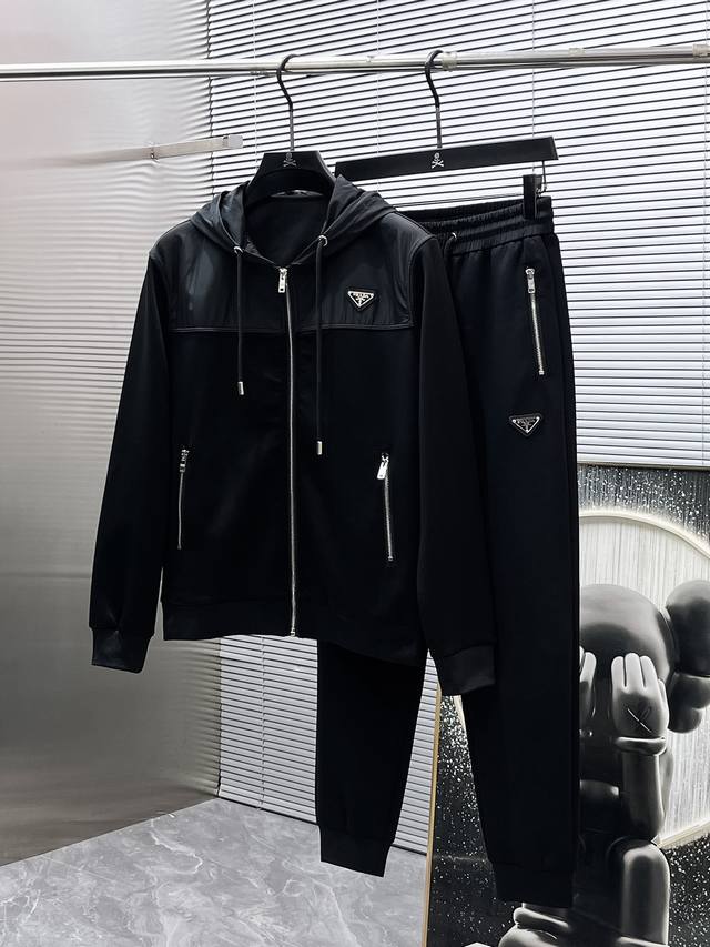 Prada 2025Ss New Logo Sportswear Zip-Up Jacket and Sweatpants Set, custom origi