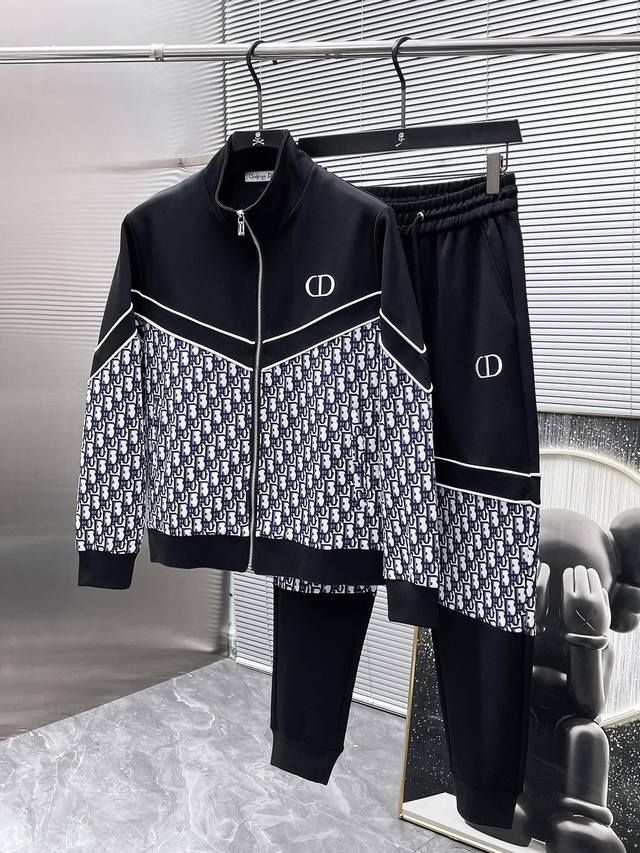 Dior 2025Ss New Logo Sporty Casual Zip-Up Jacket and Sweatpants Set, made with