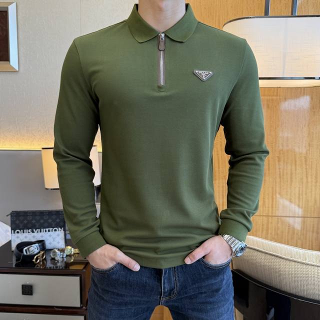 Prada 2025 Autumn/Winter Polo Long-Sleeve T-Shirt, a must-have for casual and s