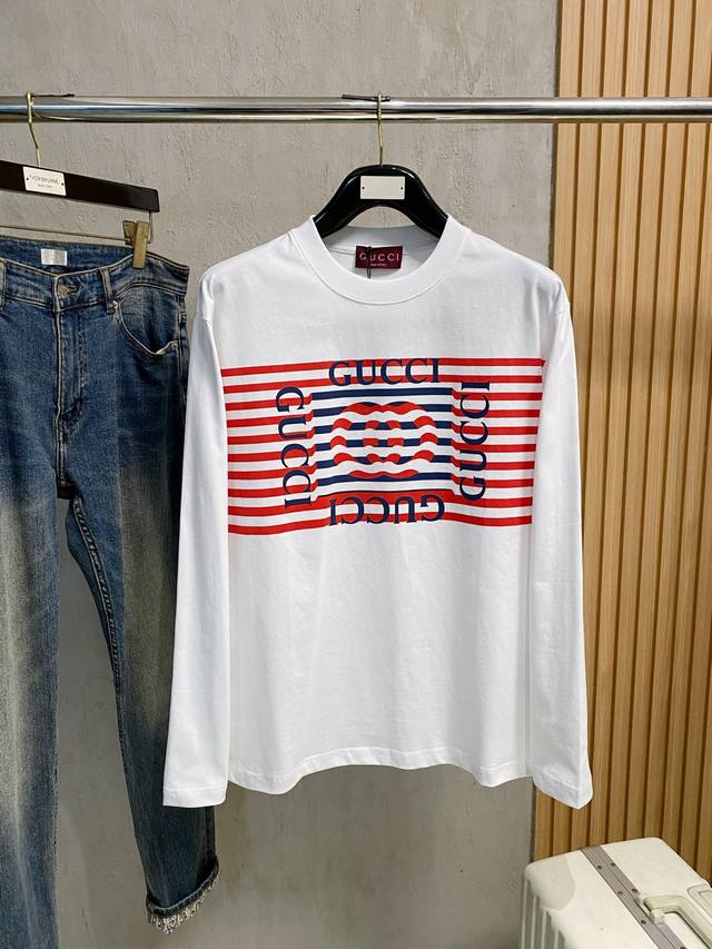 High-quality Gucci 2025 new classic crew neck long-sleeved shirt, fashionable a