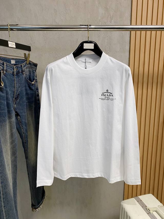 High-quality Prada 2025 new classic crew neck long-sleeved shirt, fashionable a