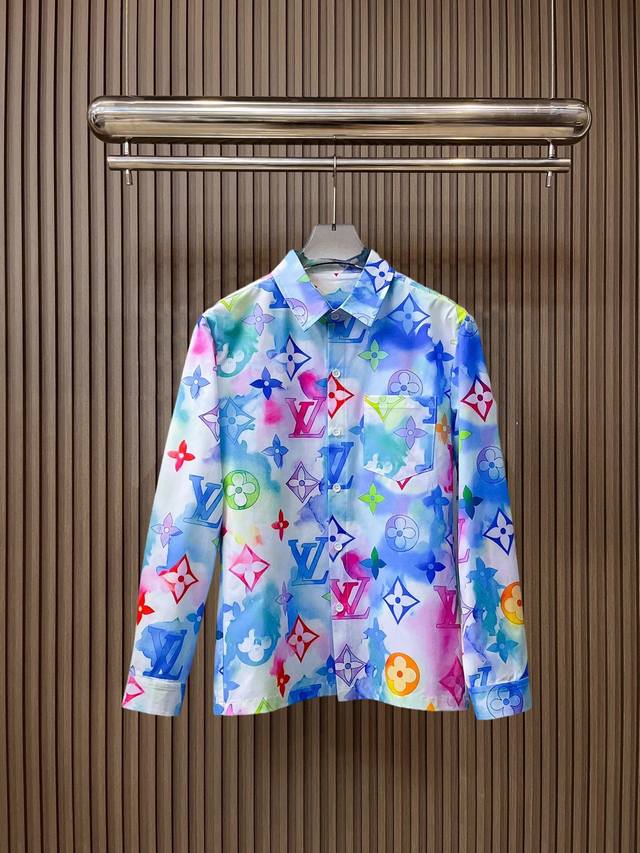 Louis Vuitton LV 2025Ss New Men's Long-Sleeve Shirt, Digital Print, High-End Ve