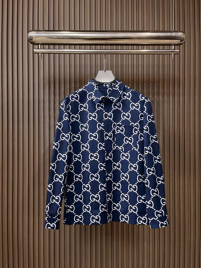 Gucci 2025Ss New Men's Long-Sleeve Shirt, Digital Print, High-End Version! Cust