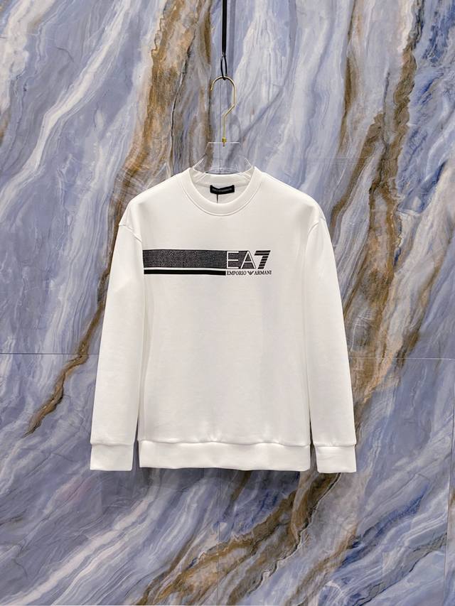 E Armani# 2025 Autumn/Winter Eight-Layer Air Layer Crew Neck Sweatshirt Unisex F