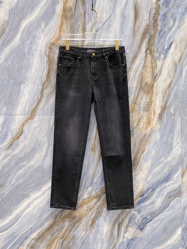 Louis Vuitton 2025 Fall/Winter New Belt Pocket Print Slim Fit Black Denim Jeans