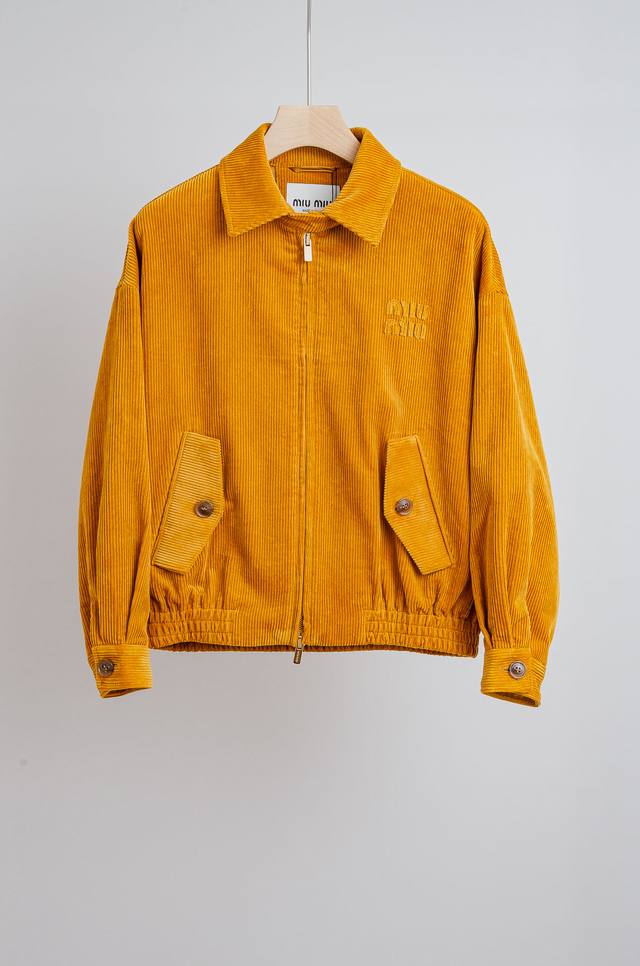 Miumiu 3 2025Fw Autumn/Winter Corduroy Striped Texture Men's Lapel Jacket# This