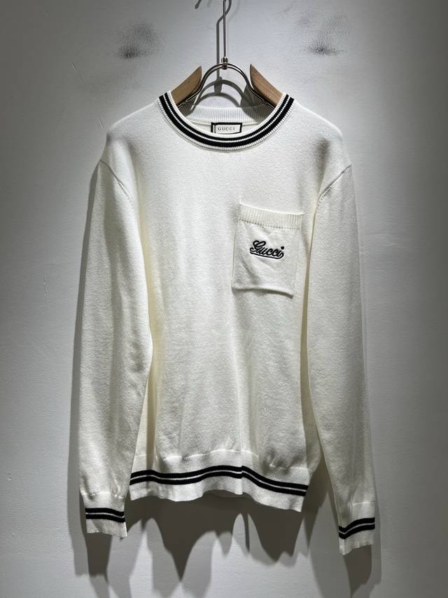 Guc*I Guc*I 2025 Autumn/Winter New Unisex Knitted Wool Sweater, featuring an emb