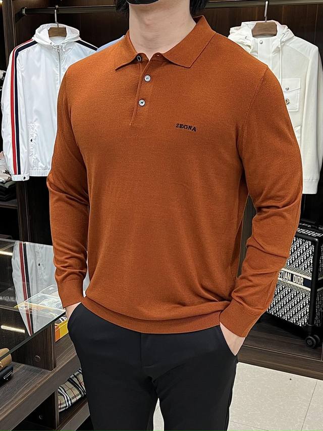 Featured: Zegna exclusive new men's wool knit sweater with a trendy collar. Hig