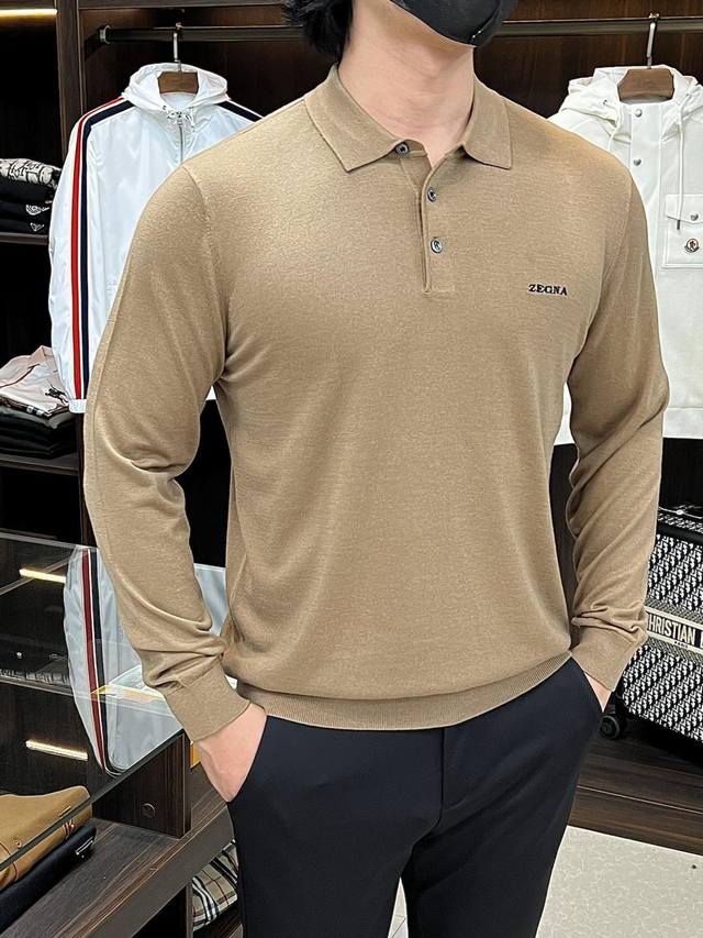 Featured: Zegna exclusive new men's wool knit sweater with a trendy collar. Hig