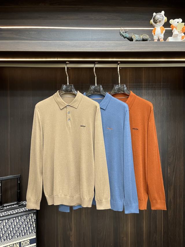 Featured: Zegna exclusive new men's wool knit sweater with a trendy collar. Hig