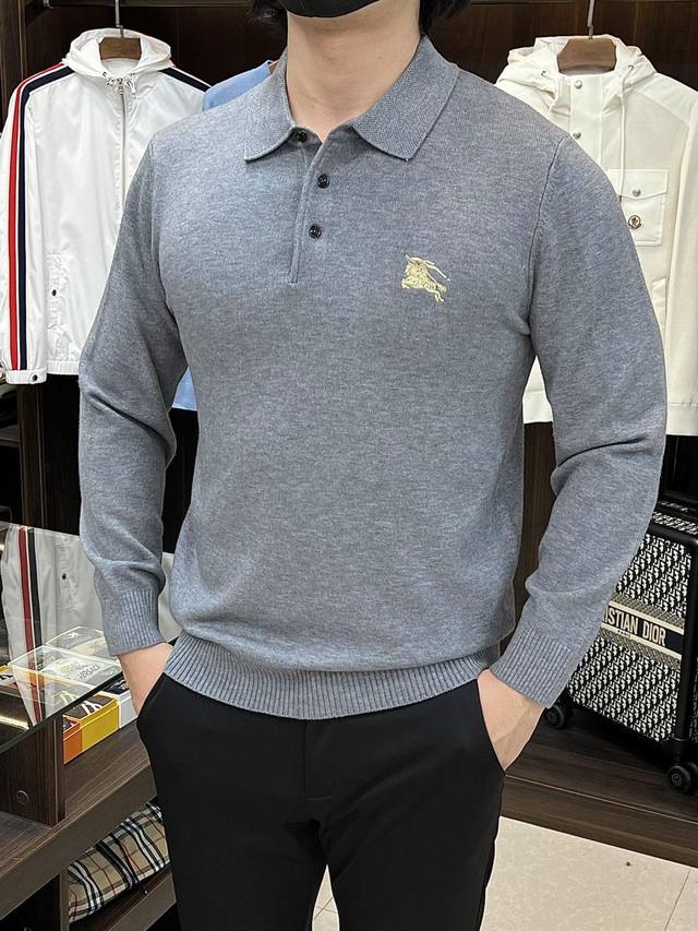 Features Burberry exclusive new wool knit sweater, trendy men's collared wool sw