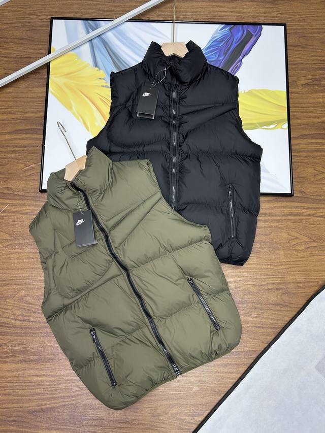 Nike New Stand Collar Vest, Unisex, Large Swoosh Stand Collar, 3D Down Cotton V