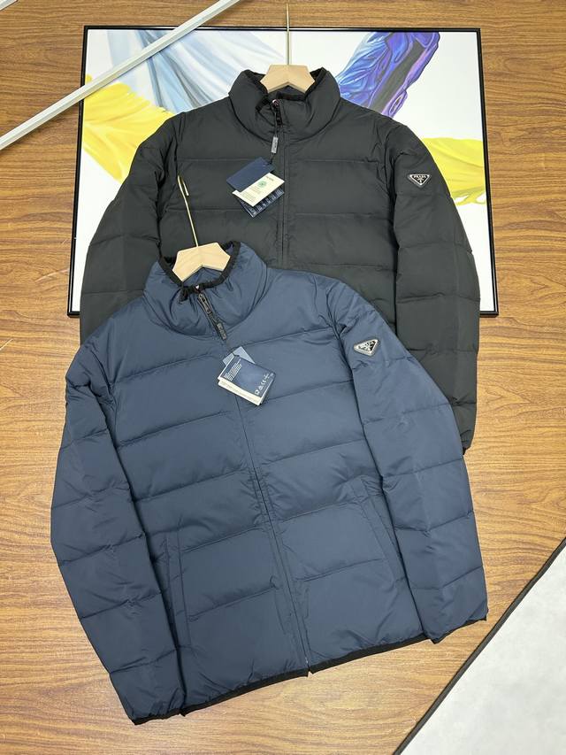Prada Stand Collar Down Jacket, Prada Men's Thickened Warm Down Jacket with Rec