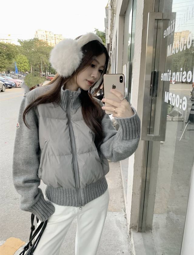 High-end cotton-padded jacket version Moncler knitted patchwork cotton-padded j