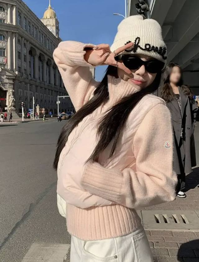 High-end cotton-padded jacket version Moncler knitted patchwork cotton-padded j