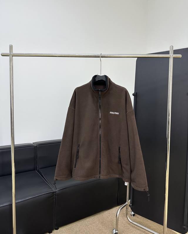 Mi*Miao Autumn/Winter Embroidered Logo Fleece Zip-Up Cardigan Coat This autumn/w