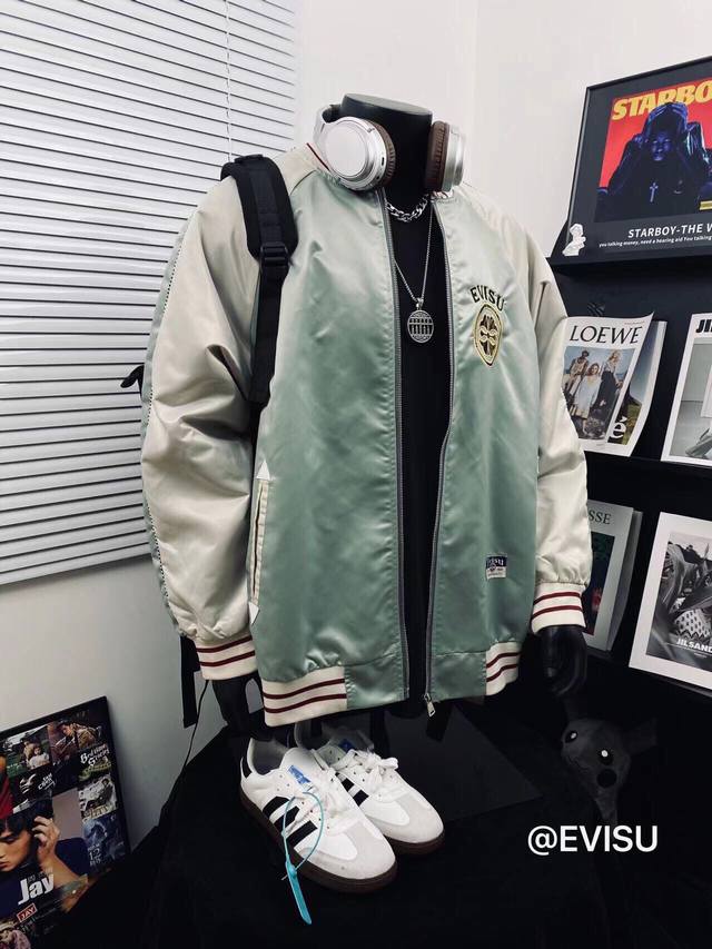 Evisu Lucky God Heavy-Duty Webbing Patchwork Koi Embroidery Retro Jacket, Unisex