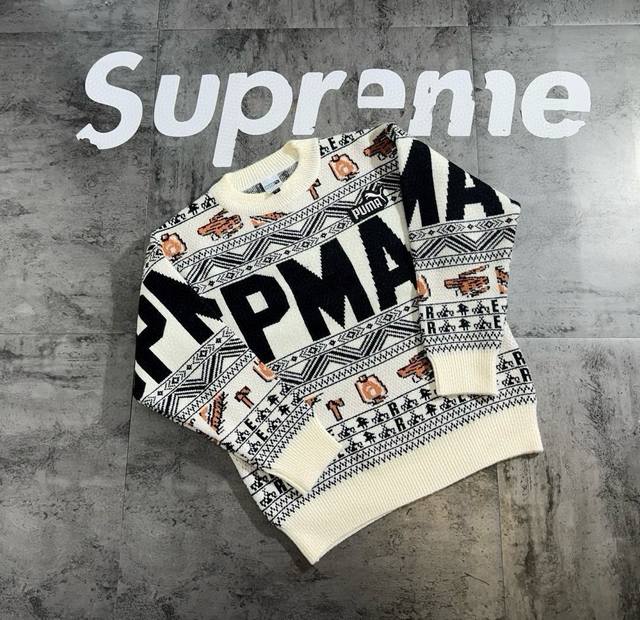 Puma Symbol Limited Edition Three-Color Couple Crew Neck Thick Knit Sweater Ultr