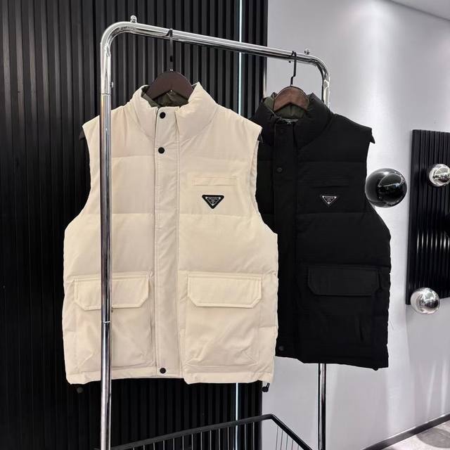Prada Autumn/Winter Stand Collar Outdoor PU Cotton Vest High-quality vest, vers