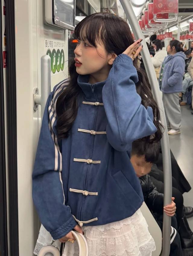 Adidas Blue New Chinese Style Traditional Chinese Style Fold-Button Jacket Men'