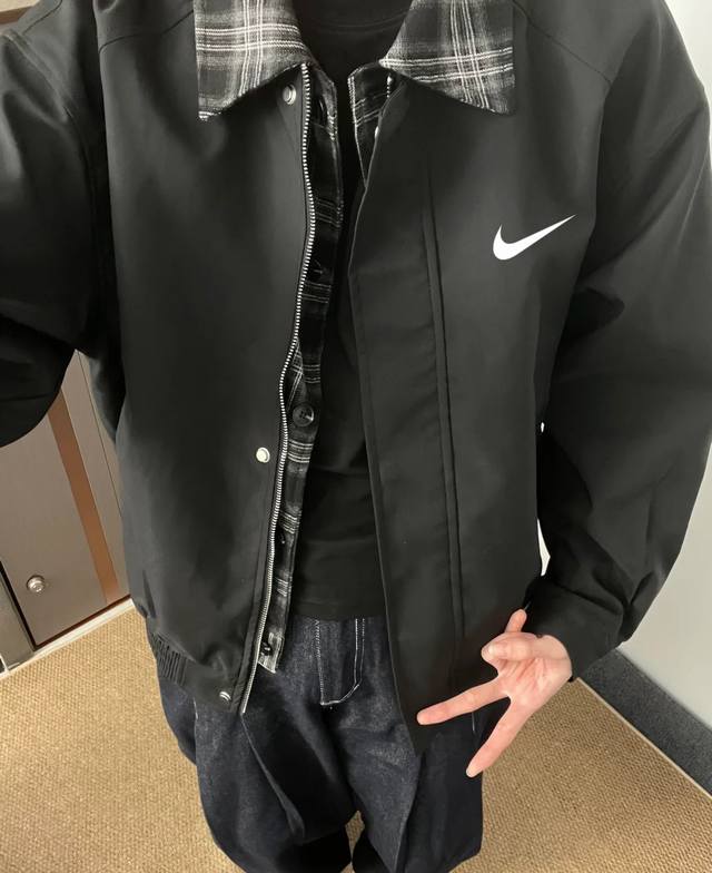 Nike American Retro Plaid Lapel Patchwork Jacket Men's Autumn Faux Two-Piece Co