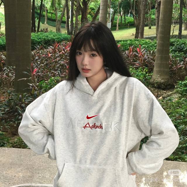 Nike Trendy Brand Heavyweight Floral Embroidered Hoodie Jacket Sweatshirt Thick