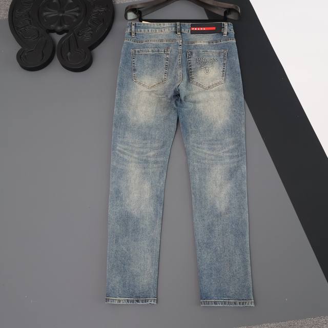 High-end luxury new style 2025 Prada high-end original men's washed casual jean