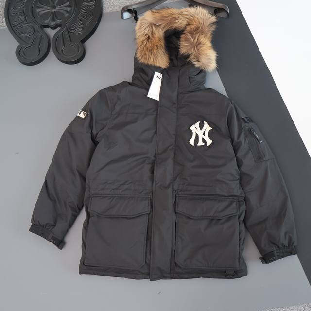 Supply Version Mlb Basic Logo New York Yankees Large Fur Collar Waterproof and