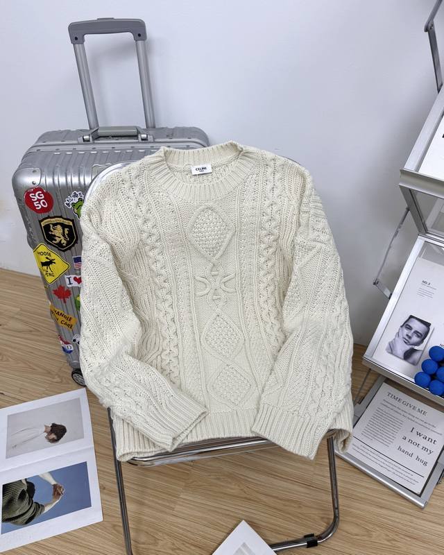 Celine Classic Cable Knit Crew Neck Pullover Sweater, Couple Style It cleverly c