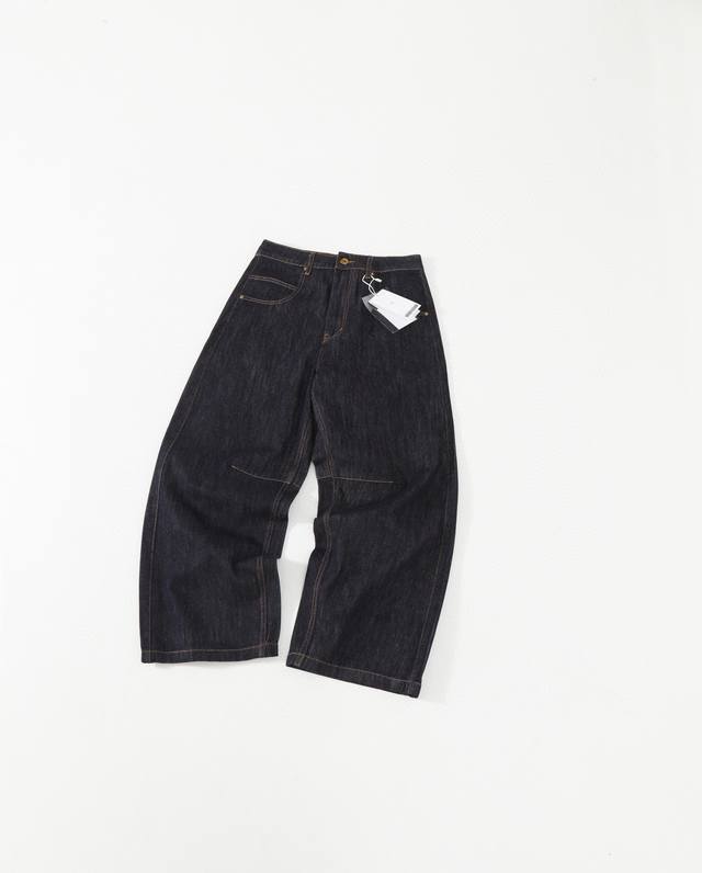 Epide prefab Raw denim scimitar pants Custom-woven raw denim fabric, moderate th