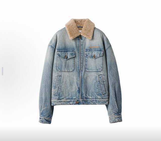 Miu Miu Washed Lambswool Embroidered Logo Denim Jacket, Unisex. Purchased for 50