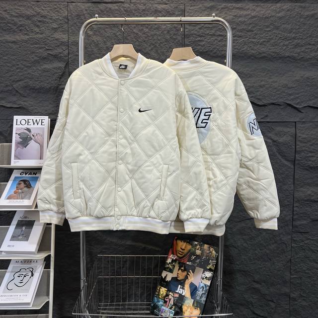 Nike Retro Diamond Pattern Back Logo Applique Embroidered Baseball Jacket/Padded