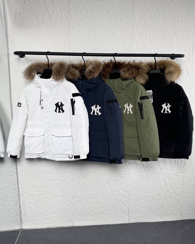 Fw Mlb New York Yankees Fur-Collar Hooded Thick Down Jacket, Winter Unisex Style