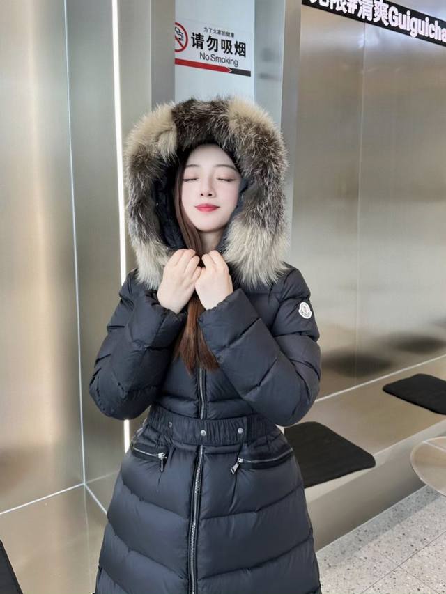 Boedic Autumn/Winter Long Slim-Fit Down Jacket Oversized hood, oversized fur col