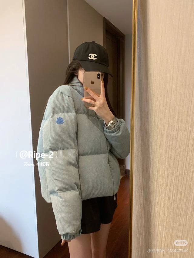 New Arrival Moncle* 25Ss Moncle Misty Blue Corduroy Short Down Jacket I absolute