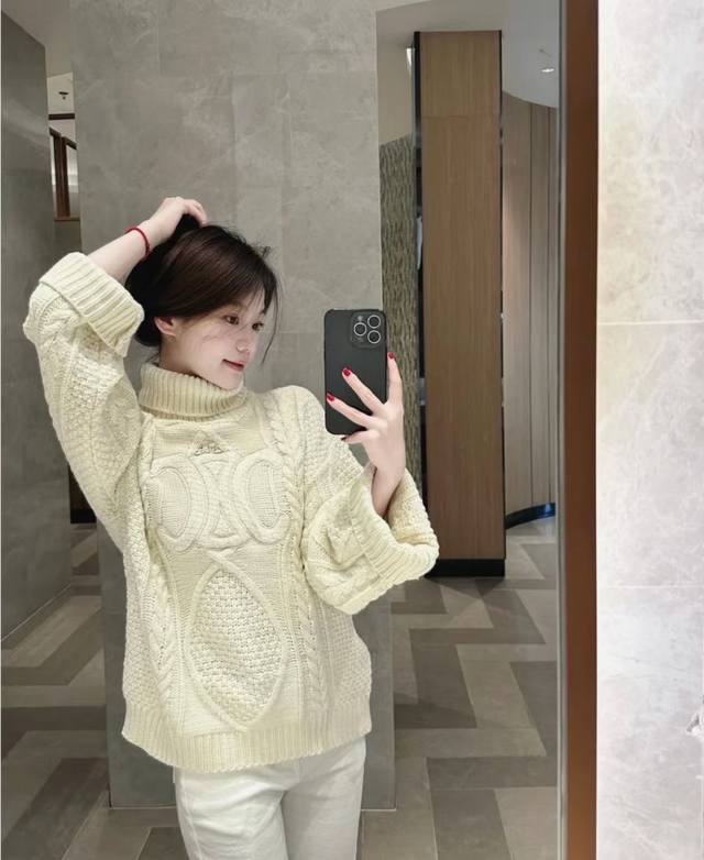 New Arrival Ce Celine Arc de Triomphe Logo Cable Knit Turtleneck Sweater ~ Look,