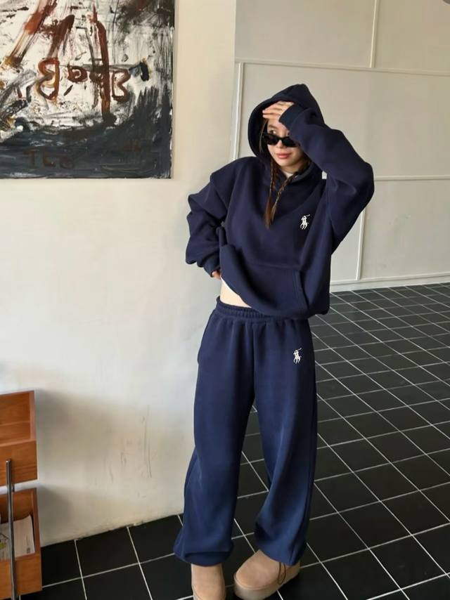 New Arrival! Ralph Blue Fleece-Lined Sweatshirt Set: Fleece-lined version! The s