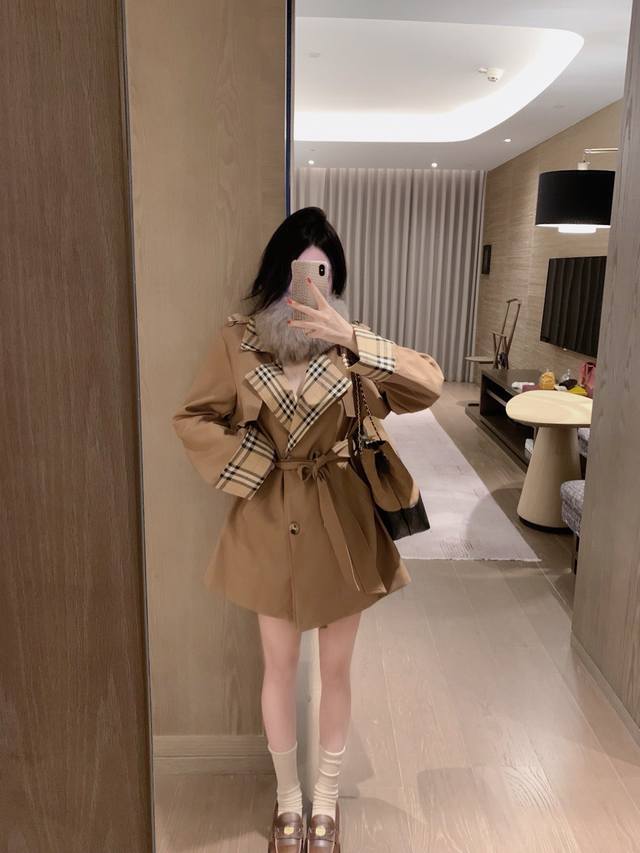 New Arrival Burberry* Classic Patchwork Plaid Tie-Waisted Slimming Trench Coat C