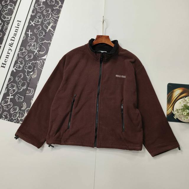 Size SL Custom Miu Miu 25Fw Embroidered Logo Fleece Zip-Up Jacket A must-have i