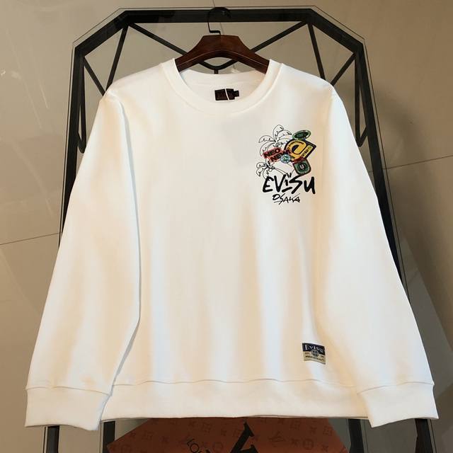 Evisu 2025 New Fortune God Graffiti Daruma Print Crew Neck Sweatshirt Colors: Bl