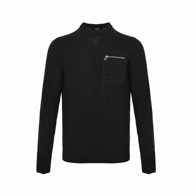Fendi 25Ff Pocket Embossed Sweater This black wool blend sweater from Fendi is s