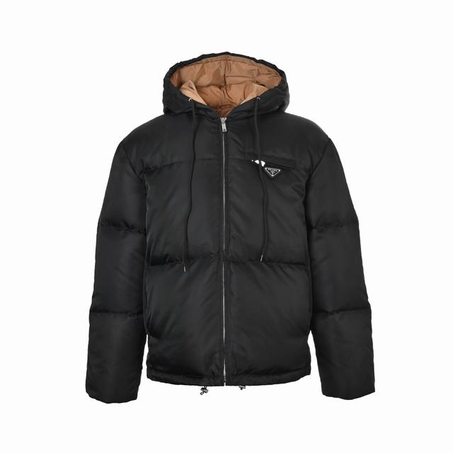 Prada Nylon Zipper Color-Blocked Hooded Down Jacket (DDD) Made from 100% recycl